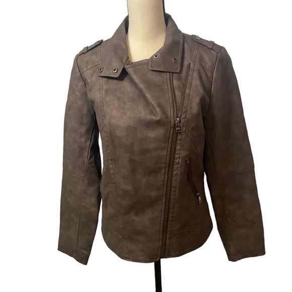 Catherine Malandrino Women’s Faux Leather Brown Jacket Sz Large - Picture 6 of 15
